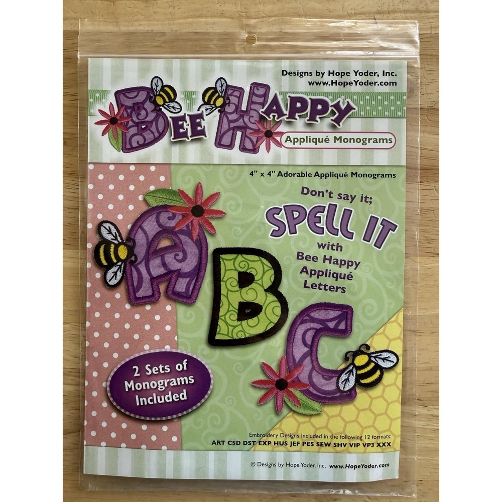 Bee Happy Appliqué Monograms‎ By Hope Yoder Designs Machine Embroidery Cd